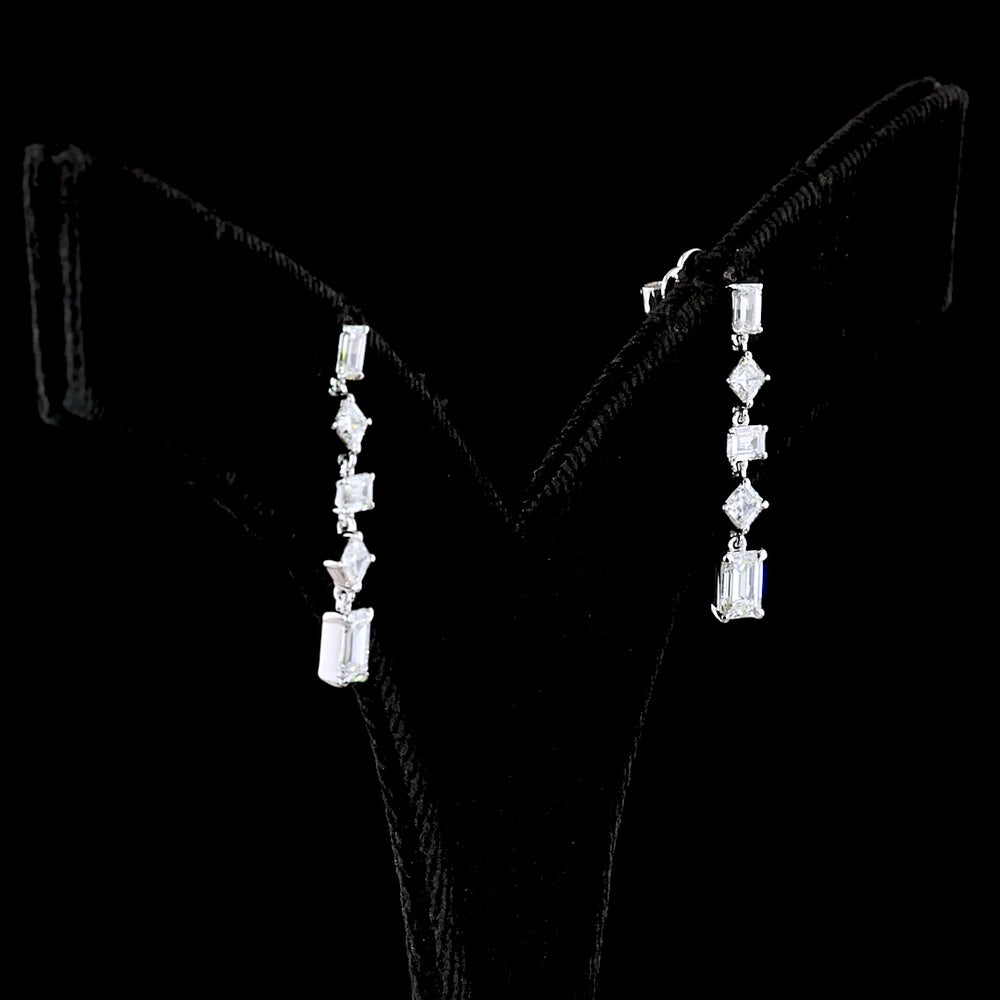 14K White Gold Drop Earrings with Alternating Emerald and Asscher Cut Lab Diamonds - 1.79 Carat Total Weight E-F VS - Covaloro Fine Jewelry