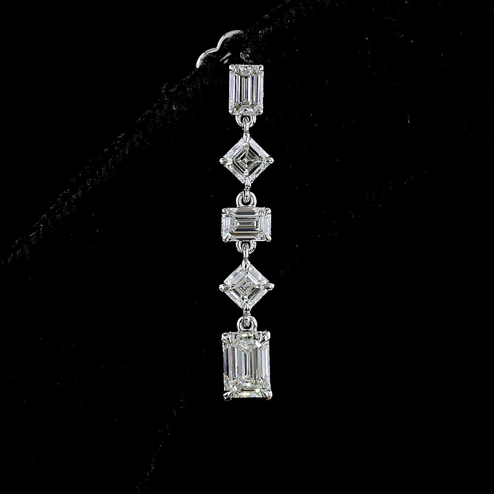 14K White Gold Drop Earrings with Alternating Emerald and Asscher Cut Lab Diamonds - 1.79 Carat Total Weight E-F VS - Covaloro Fine Jewelry