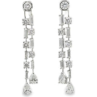 14K White Gold Drop Earrings with Alternating Round and Baguette Diamonds and Pear-Shaped Diamond Drops - 2.89 Carat Total Diamond Weight by Auriventus
