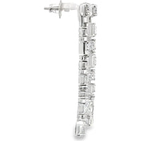 14K White Gold Drop Earrings with Alternating Round and Baguette Diamonds and Pear-Shaped Diamond Drops - 2.89 Carat Total Diamond Weight by Auriventus