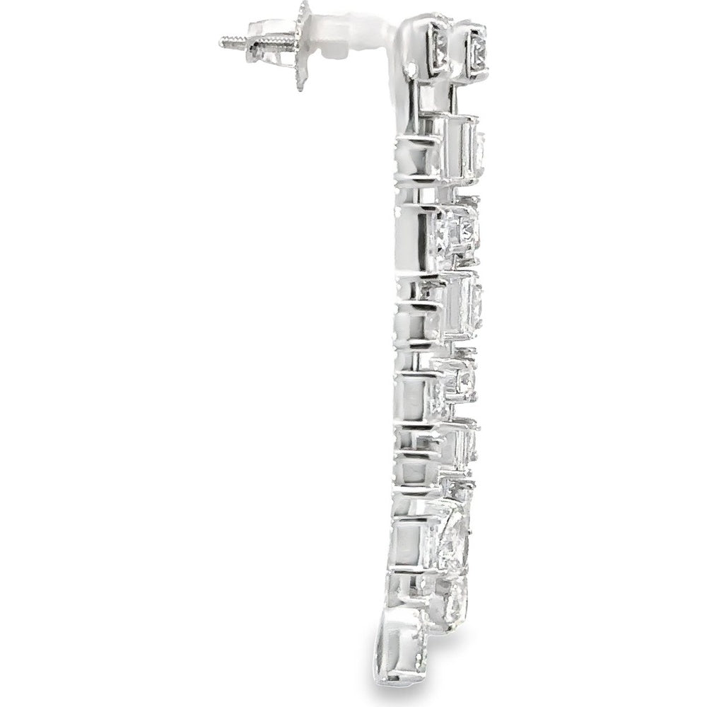 14K White Gold Drop Earrings with Alternating Round and Baguette Diamonds and Pear-Shaped Diamond Drops - 2.89 Carat Total Diamond Weight by Auriventus