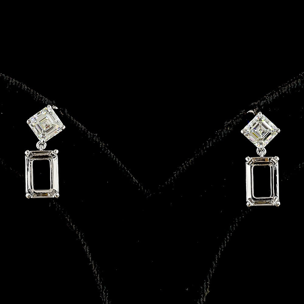 14K White Gold Drop Earrings with Asscher and Emerald Cut Lab Diamonds - 7.13 Carat Total Diamond Weight - Covaloro Fine Jewelry