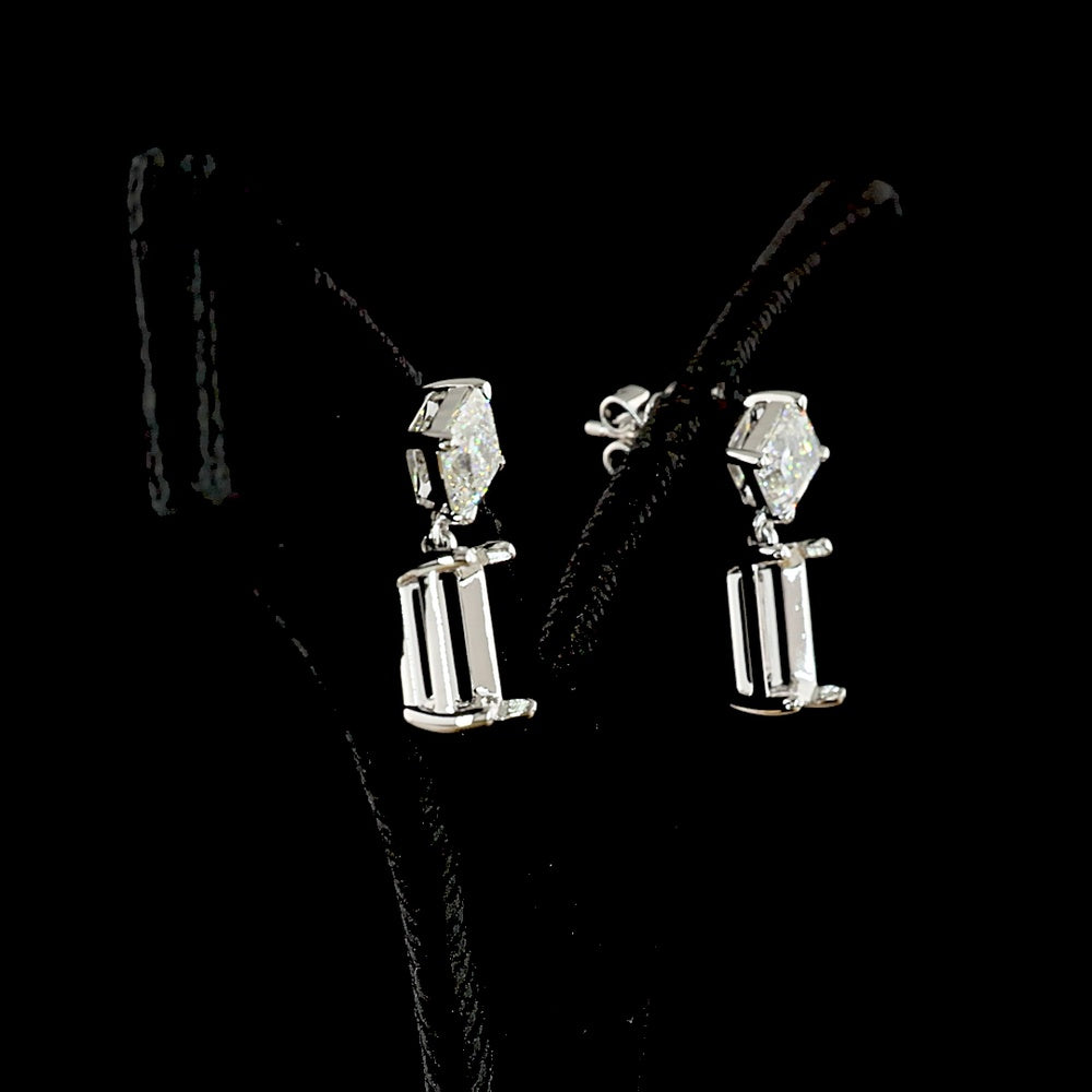 14K White Gold Drop Earrings with Asscher and Emerald Cut Lab Diamonds - 7.13 Carat Total Diamond Weight - Covaloro Fine Jewelry