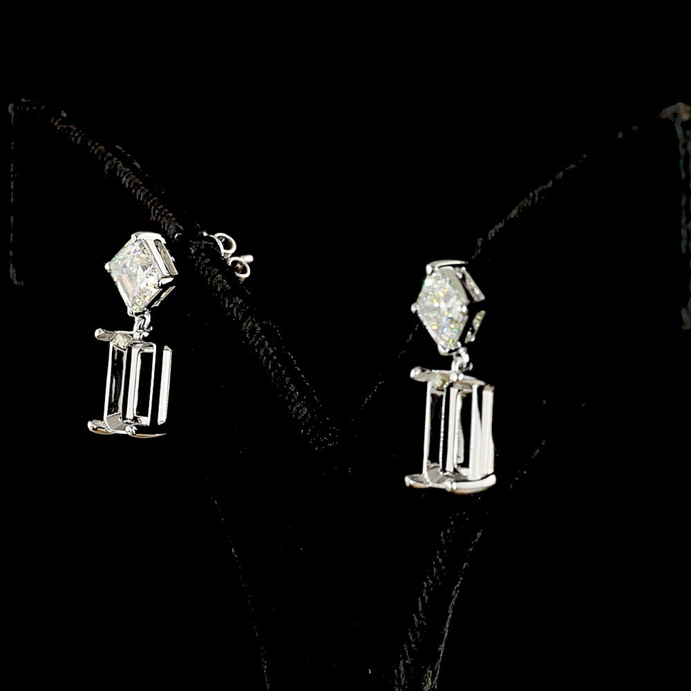 14K White Gold Drop Earrings with Asscher and Emerald Cut Lab Diamonds - 7.13 Carat Total Diamond Weight - Covaloro Fine Jewelry