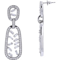 14K White Gold Drop Earrings with Baguette and Round Diamonds - 3.50 Carat Total Diamond Weight