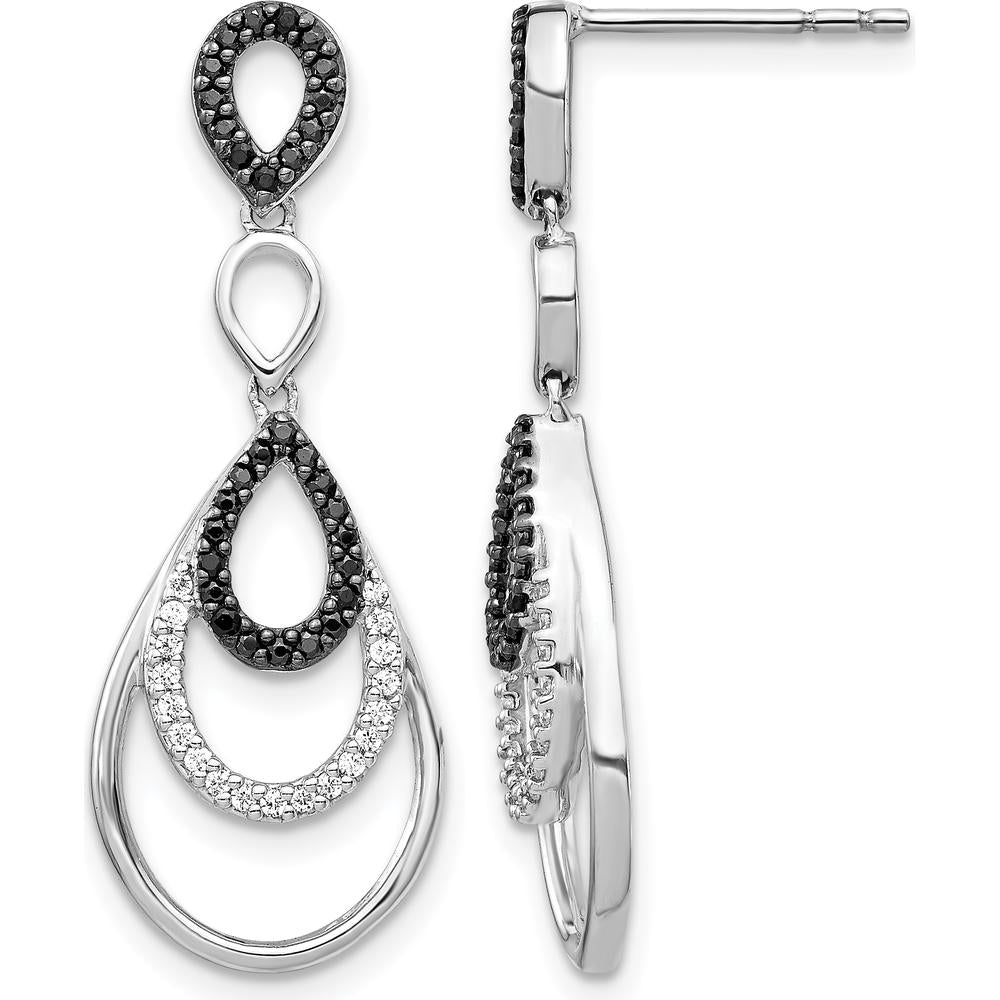 14K White Gold Drop Earrings with Black and White Round Diamonds - 0.008 Carat Total Diamond Weight by Monteluci Fine Jewelry