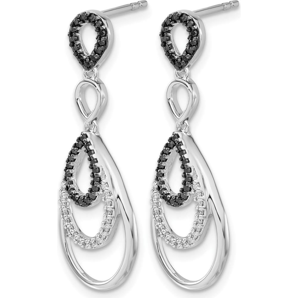 14K White Gold Drop Earrings with Black and White Round Diamonds - 0.008 Carat Total Diamond Weight by Monteluci Fine Jewelry