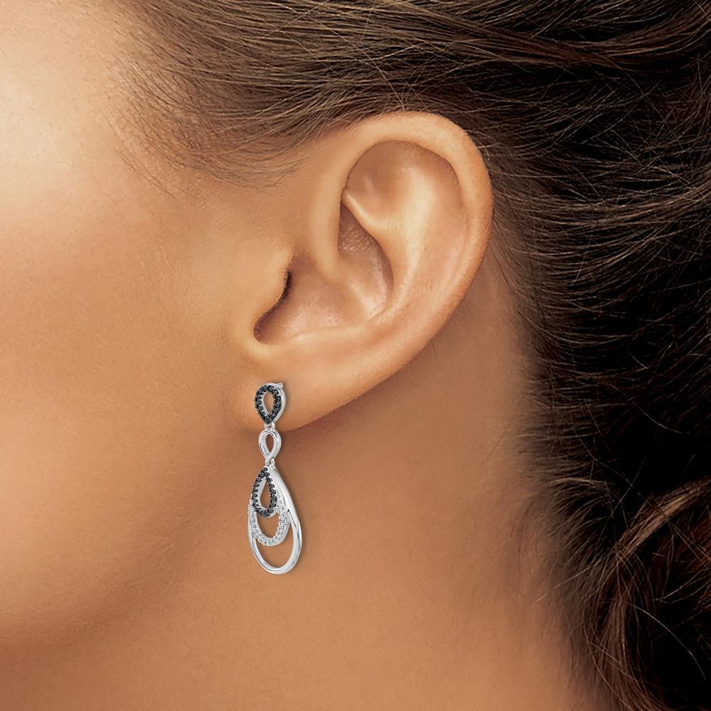14K White Gold Drop Earrings with Black and White Round Diamonds - 0.008 Carat Total Diamond Weight by Monteluci Fine Jewelry