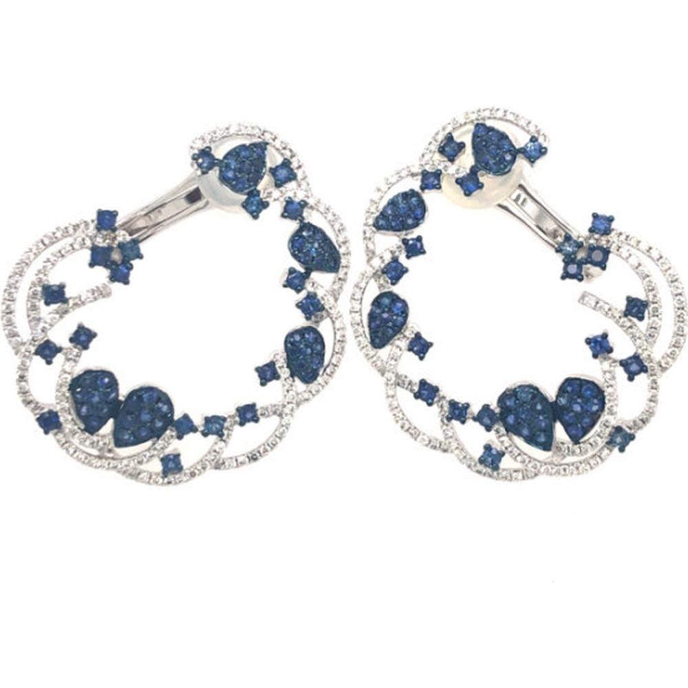 14K White Gold Drop Earrings with Blue Sapphires and Diamond Accents by Afarin