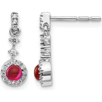 14K White Gold Drop Earrings with Cabochon Ruby and Round Diamonds - 0.46 Carats Total Ruby Weight by Monteluci Fine Jewelry