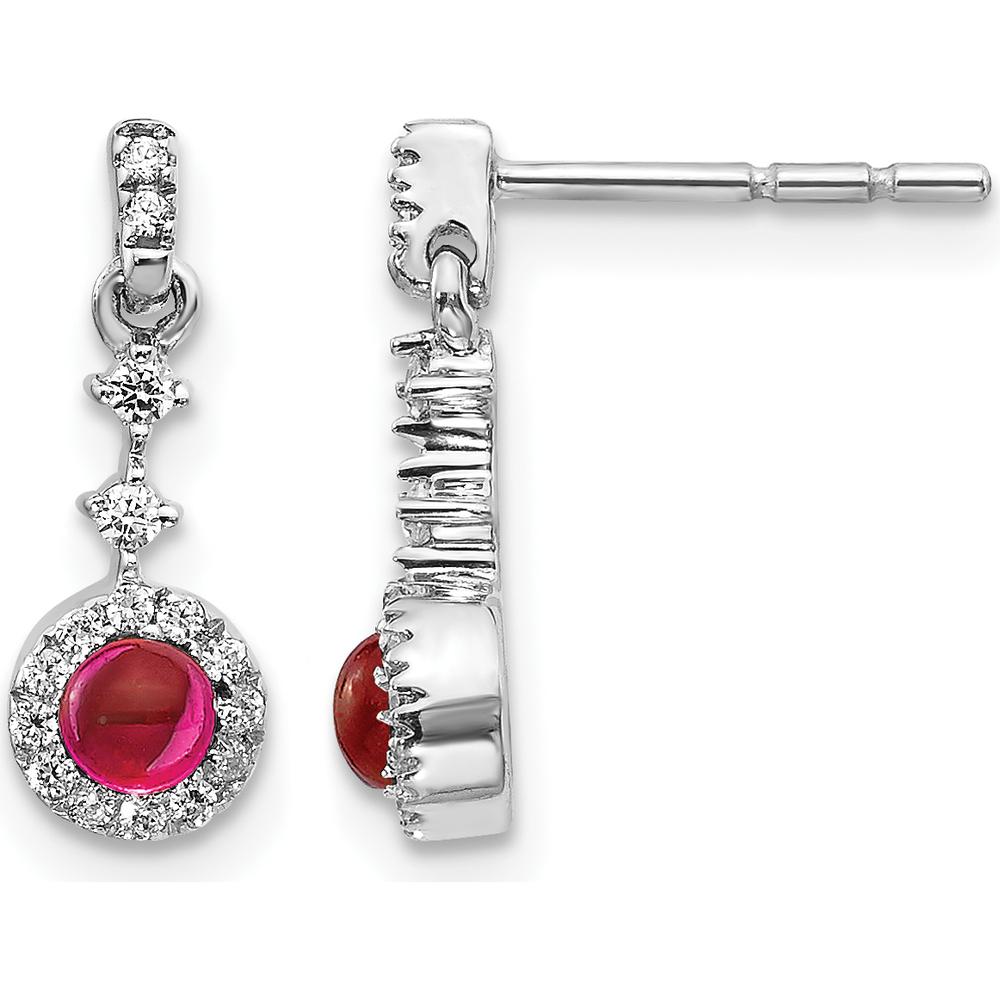 14K White Gold Drop Earrings with Cabochon Ruby and Round Diamonds - 0.46 Carats Total Ruby Weight by Monteluci Fine Jewelry