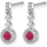 14K White Gold Drop Earrings with Cabochon Ruby and Round Diamonds - 0.46 Carats Total Ruby Weight by Monteluci Fine Jewelry