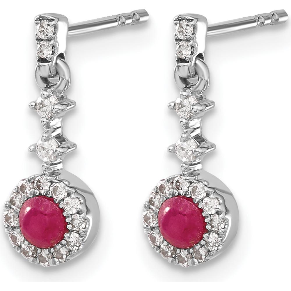 14K White Gold Drop Earrings with Cabochon Ruby and Round Diamonds - 0.46 Carats Total Ruby Weight by Monteluci Fine Jewelry