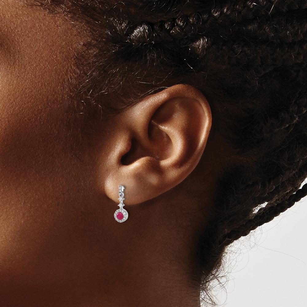 14K White Gold Drop Earrings with Cabochon Ruby and Round Diamonds - 0.46 Carats Total Ruby Weight by Monteluci Fine Jewelry