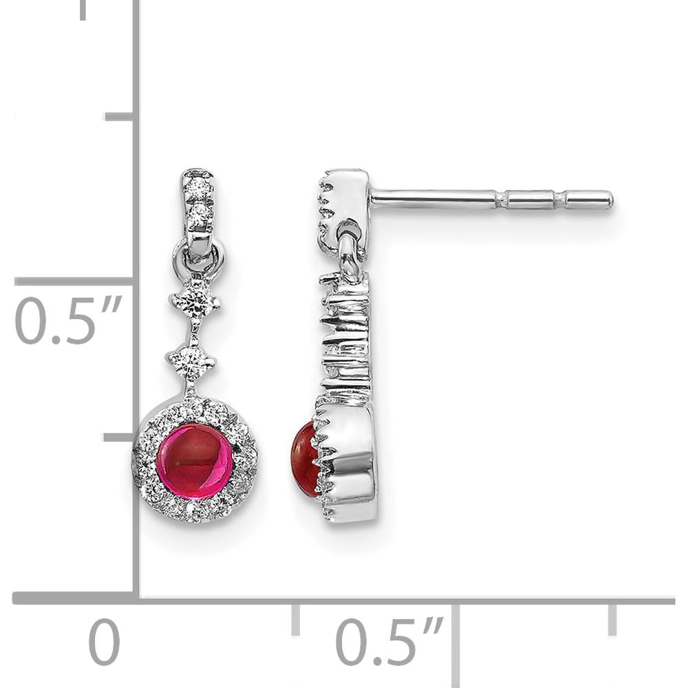 14K White Gold Drop Earrings with Cabochon Ruby and Round Diamonds - 0.46 Carats Total Ruby Weight by Monteluci Fine Jewelry