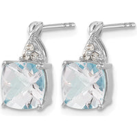 14K White Gold Drop Earrings with Checkerboard Aquamarine and Round Diamonds - 0.01 Carat Total Diamond Weight by Oro Pregiato
