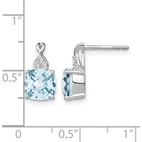 14K White Gold Drop Earrings with Checkerboard Aquamarine and Round Diamonds - 0.01 Carat Total Diamond Weight by Oro Pregiato