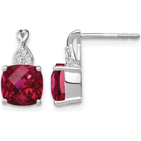 14K White Gold Drop Earrings with Checkerboard Created Ruby and Diamond Accents - 1.0 Carat Total Ruby Weight, 0.01 Carat Diamond Weight by Oro Pregiato