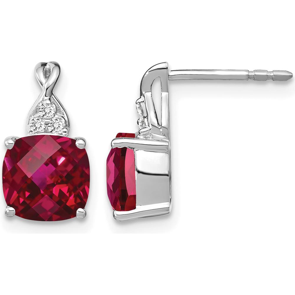 14K White Gold Drop Earrings with Checkerboard Created Ruby and Diamond Accents - 1.0 Carat Total Ruby Weight, 0.01 Carat Diamond Weight by Oro Pregiato
