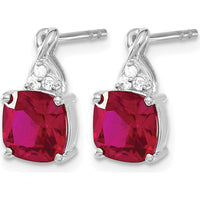 14K White Gold Drop Earrings with Checkerboard Created Ruby and Diamond Accents - 1.0 Carat Total Ruby Weight, 0.01 Carat Diamond Weight by Oro Pregiato