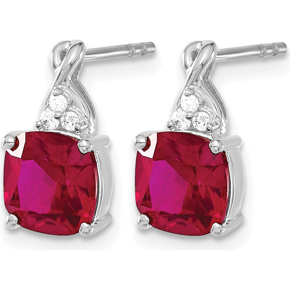 14K White Gold Drop Earrings with Checkerboard Created Ruby and Diamond Accents - 1.0 Carat Total Ruby Weight, 0.01 Carat Diamond Weight by Oro Pregiato