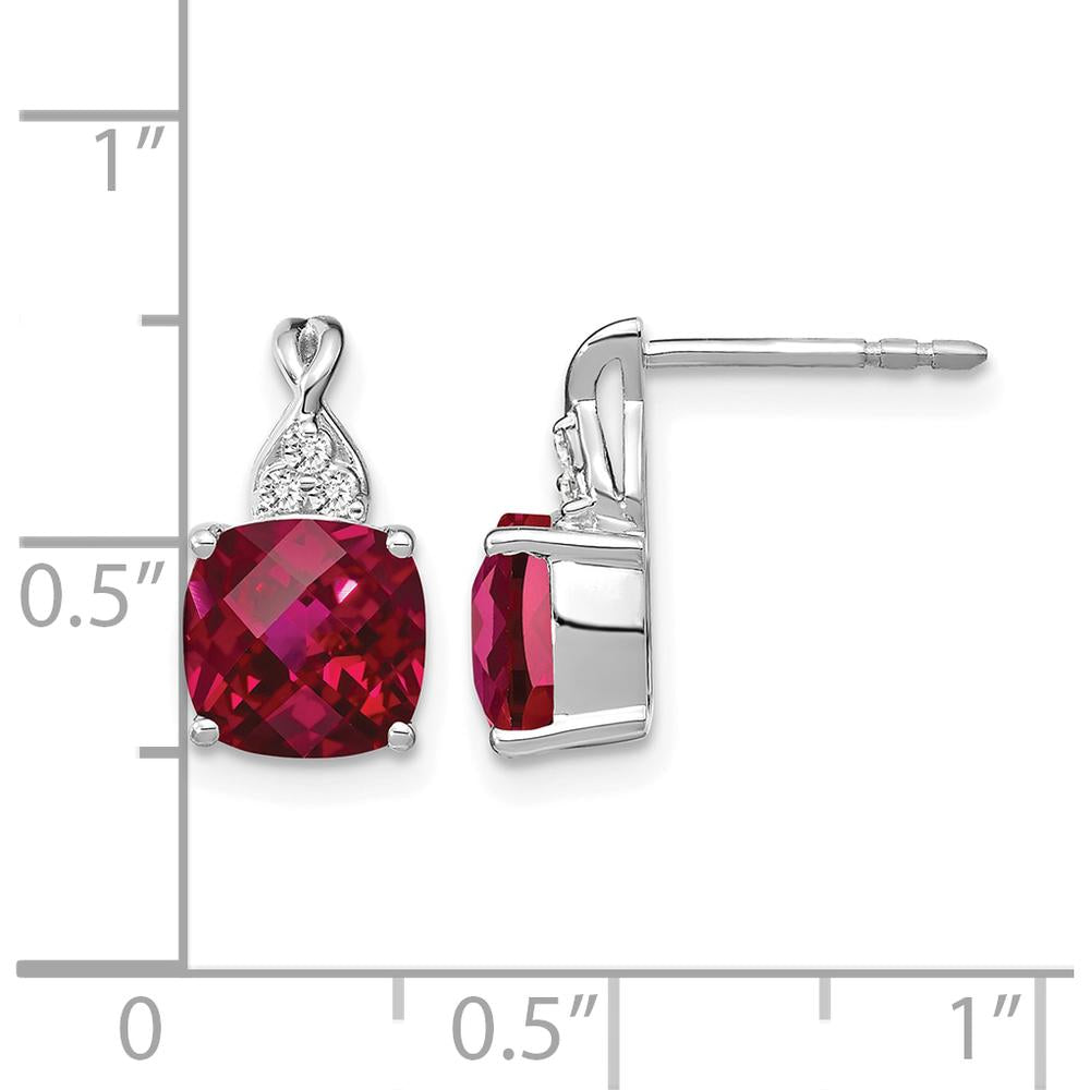 14K White Gold Drop Earrings with Checkerboard Created Ruby and Diamond Accents - 1.0 Carat Total Ruby Weight, 0.01 Carat Diamond Weight by Oro Pregiato