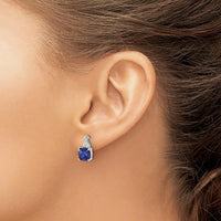 14K White Gold Drop Earrings with Checkerboard Lab Created Sapphire and Round Diamond Accents - 0.01 Carat Total Diamond Weight by Oro Pregiato