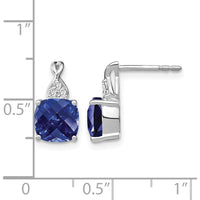 14K White Gold Drop Earrings with Checkerboard Lab Created Sapphire and Round Diamond Accents - 0.01 Carat Total Diamond Weight by Oro Pregiato