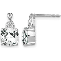 14K White Gold Drop Earrings with Checkerboard White Topaz and Round Diamonds - 0.01 Carat Total Diamond Weight by Oro Pregiato