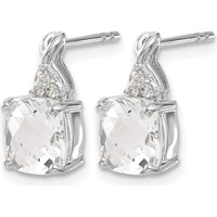 14K White Gold Drop Earrings with Checkerboard White Topaz and Round Diamonds - 0.01 Carat Total Diamond Weight by Oro Pregiato