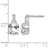 14K White Gold Drop Earrings with Checkerboard White Topaz and Round Diamonds - 0.01 Carat Total Diamond Weight by Oro Pregiato