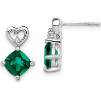 14K White Gold Drop Earrings with Created Emerald and Diamond Heart Design - 1.25 Carat Total Emerald Weight, 0.01 Carat Diamond Weight by Oro Pregiato