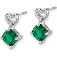 14K White Gold Drop Earrings with Created Emerald and Diamond Heart Design - 1.25 Carat Total Emerald Weight, 0.01 Carat Diamond Weight by Oro Pregiato