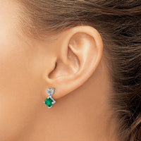 14K White Gold Drop Earrings with Created Emerald and Diamond Heart Design - 1.25 Carat Total Emerald Weight, 0.01 Carat Diamond Weight by Oro Pregiato