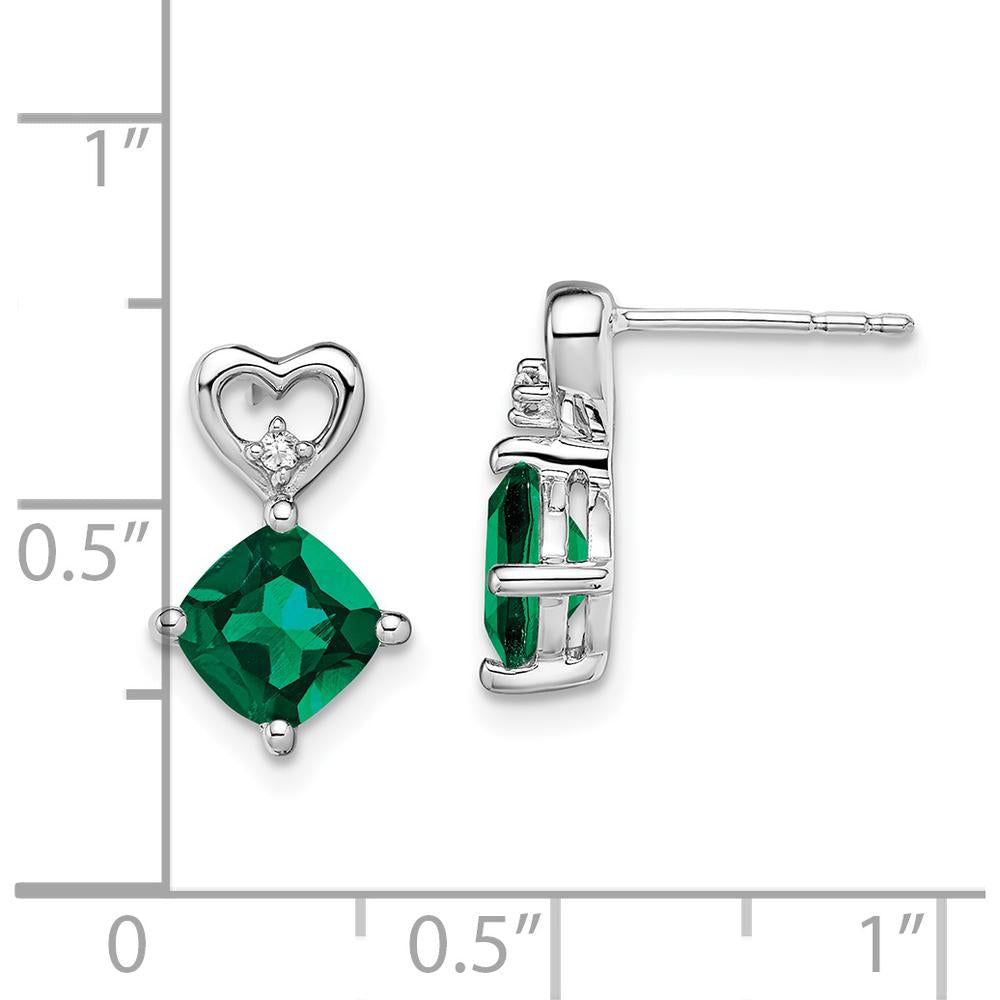 14K White Gold Drop Earrings with Created Emerald and Diamond Heart Design - 1.25 Carat Total Emerald Weight, 0.01 Carat Diamond Weight by Oro Pregiato