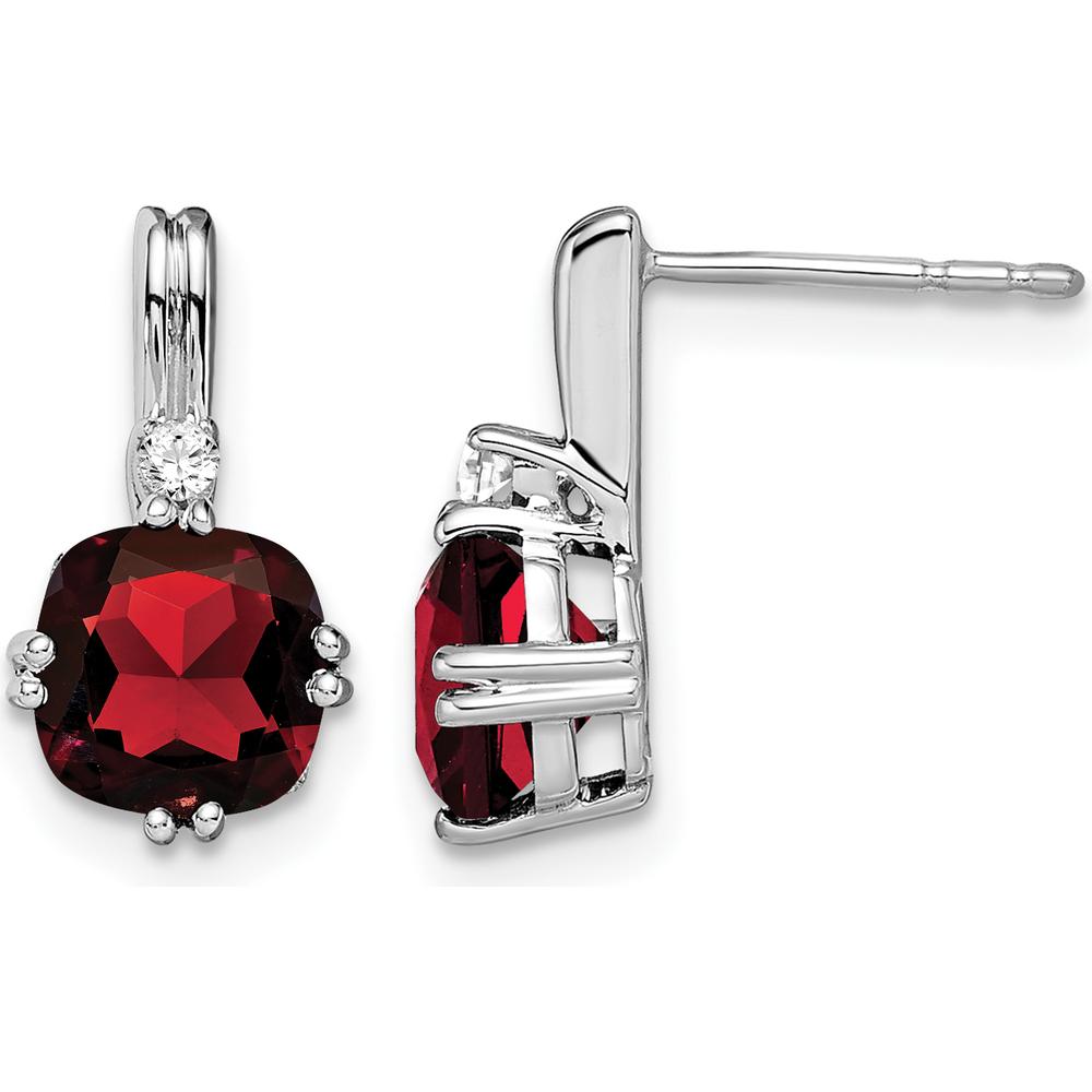 14K White Gold Drop Earrings with Cushion-Cut Garnet and Round Diamonds - 1.25 Carat Total Garnet Weight by Monteluci Fine Jewelry
