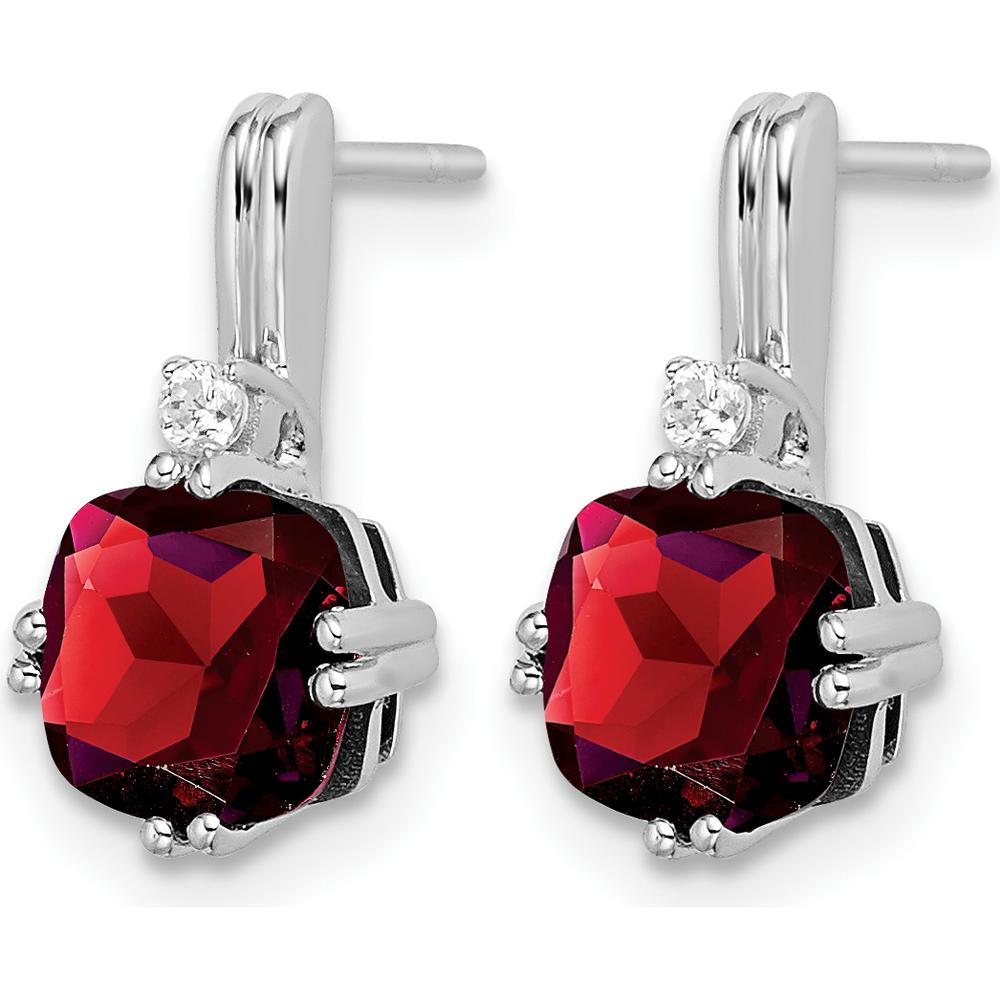 14K White Gold Drop Earrings with Cushion-Cut Garnet and Round Diamonds - 1.25 Carat Total Garnet Weight by Monteluci Fine Jewelry