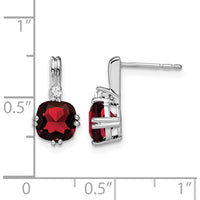 14K White Gold Drop Earrings with Cushion-Cut Garnet and Round Diamonds - 1.25 Carat Total Garnet Weight by Monteluci Fine Jewelry