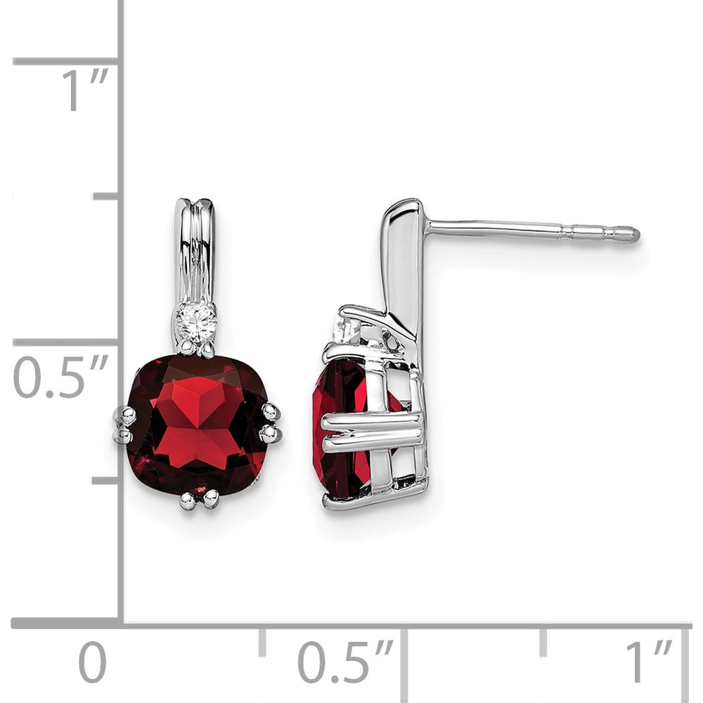 14K White Gold Drop Earrings with Cushion-Cut Garnet and Round Diamonds - 1.25 Carat Total Garnet Weight by Monteluci Fine Jewelry
