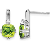 14K White Gold Drop Earrings with Cushion-Cut Peridot and Round Diamond Accents - 1.25 Carat Total Peridot Weight, 0.022 Carat Total Diamond Weight by Monteluci Fine Jewelry