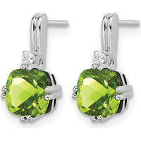 14K White Gold Drop Earrings with Cushion-Cut Peridot and Round Diamond Accents - 1.25 Carat Total Peridot Weight, 0.022 Carat Total Diamond Weight by Monteluci Fine Jewelry