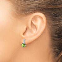 14K White Gold Drop Earrings with Cushion-Cut Peridot and Round Diamond Accents - 1.25 Carat Total Peridot Weight, 0.022 Carat Total Diamond Weight by Monteluci Fine Jewelry