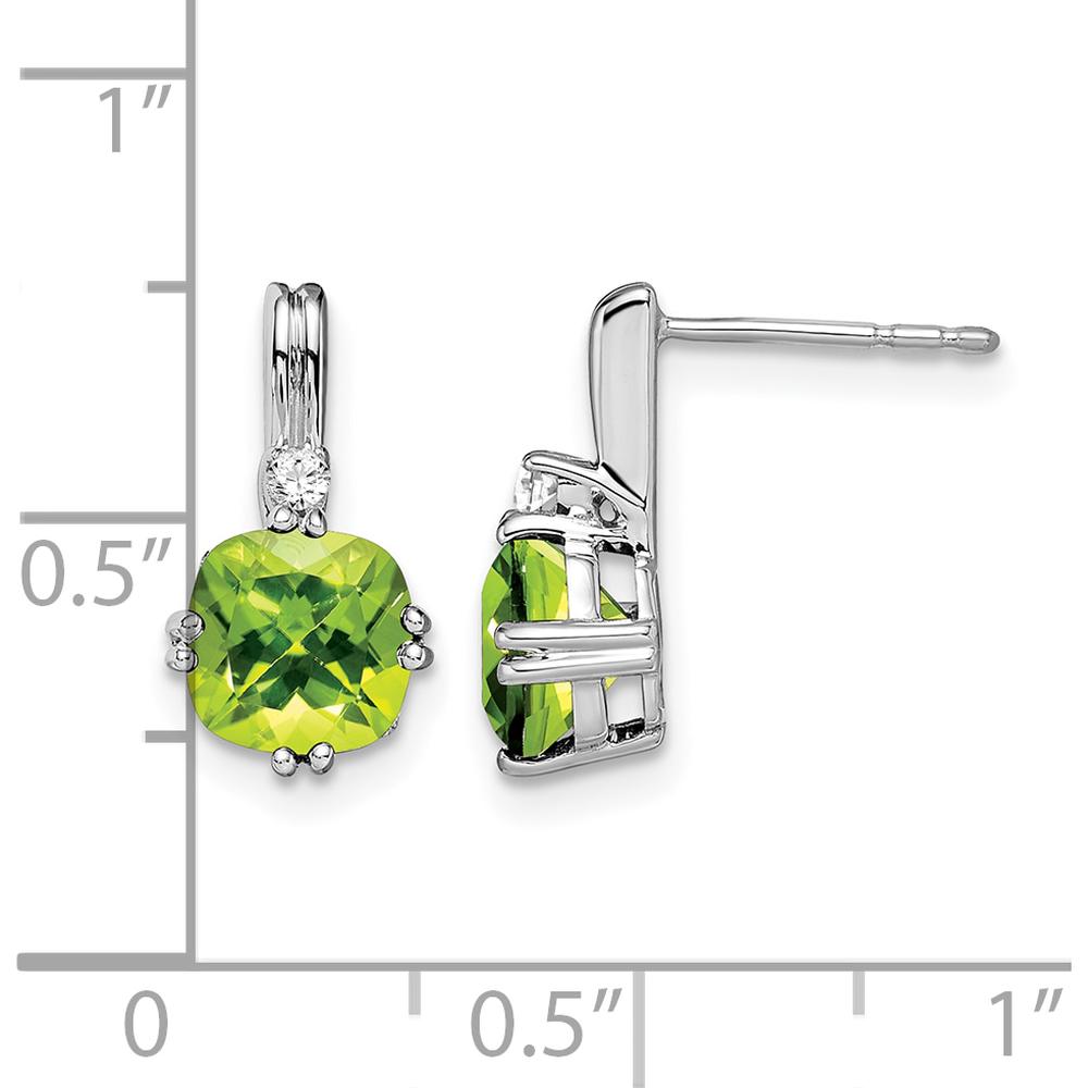 14K White Gold Drop Earrings with Cushion-Cut Peridot and Round Diamond Accents - 1.25 Carat Total Peridot Weight, 0.022 Carat Total Diamond Weight by Monteluci Fine Jewelry