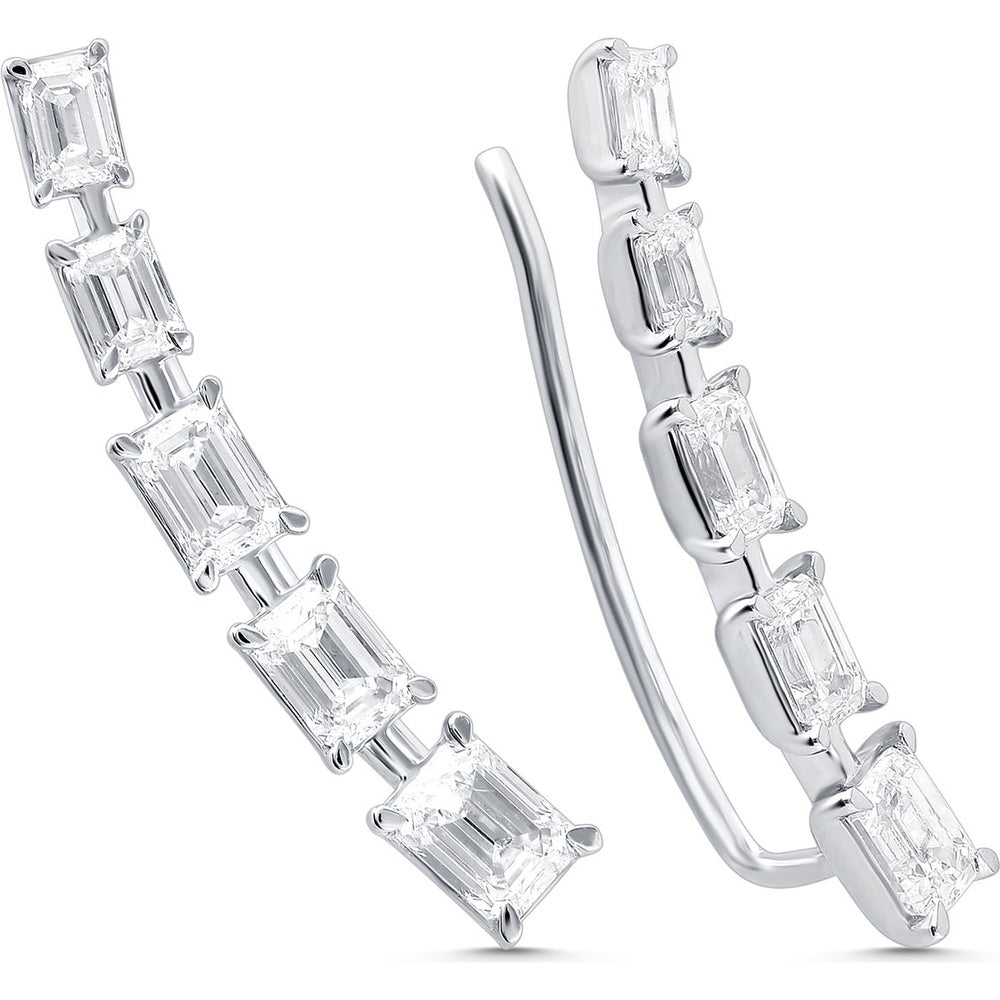 14K White Gold Drop Earrings with Emerald Cut Diamonds - 1.36 Carat Total Diamond Weight by Auriventus