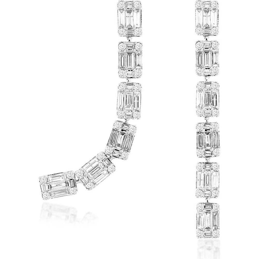 14K White Gold Drop Earrings with Emerald Cut Diamonds - 2.30 Carats Total Diamond Weight