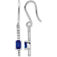 14K White Gold Drop Earrings with Emerald-Cut Sapphires and Round Diamonds - 0.18 Carats Total Sapphire Weight by Monteluci Fine Jewelry