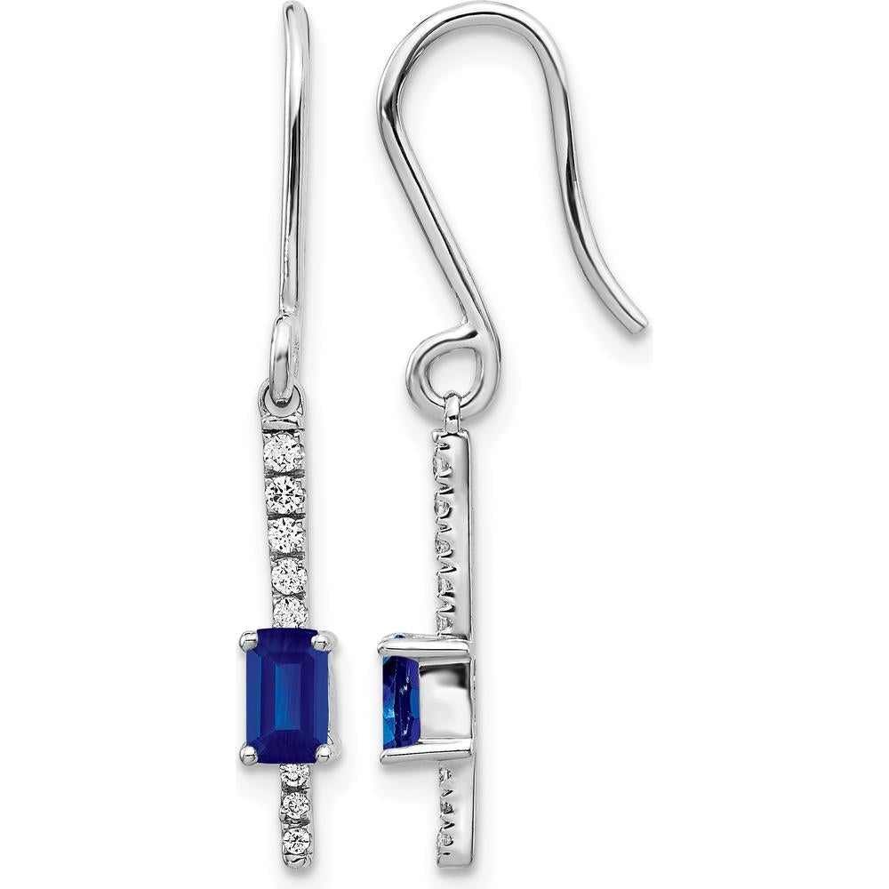 14K White Gold Drop Earrings with Emerald-Cut Sapphires and Round Diamonds - 0.18 Carats Total Sapphire Weight by Monteluci Fine Jewelry