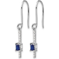 14K White Gold Drop Earrings with Emerald-Cut Sapphires and Round Diamonds - 0.18 Carats Total Sapphire Weight by Monteluci Fine Jewelry