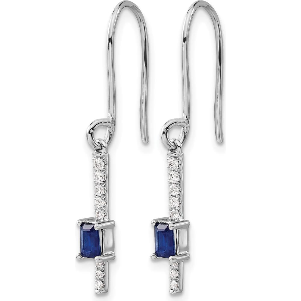 14K White Gold Drop Earrings with Emerald-Cut Sapphires and Round Diamonds - 0.18 Carats Total Sapphire Weight by Monteluci Fine Jewelry