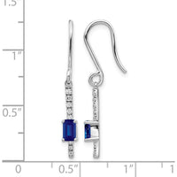 14K White Gold Drop Earrings with Emerald-Cut Sapphires and Round Diamonds - 0.18 Carats Total Sapphire Weight by Monteluci Fine Jewelry